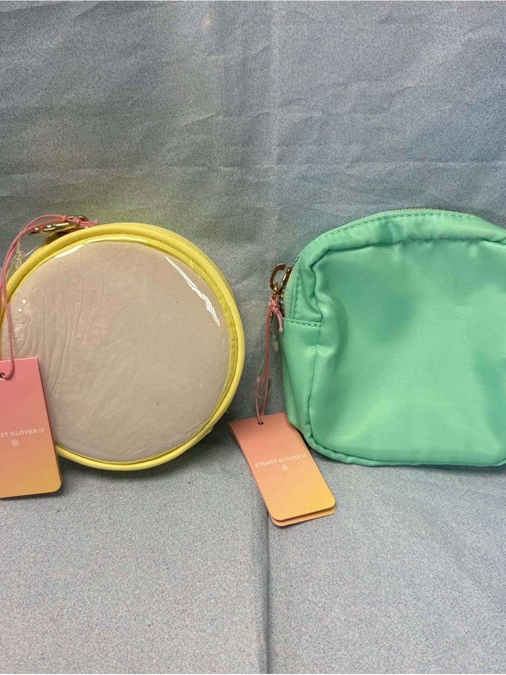 Stoney Clover Lane Yellow Round Coin Pouch & Mint Green Zip Cosmetic Pouch